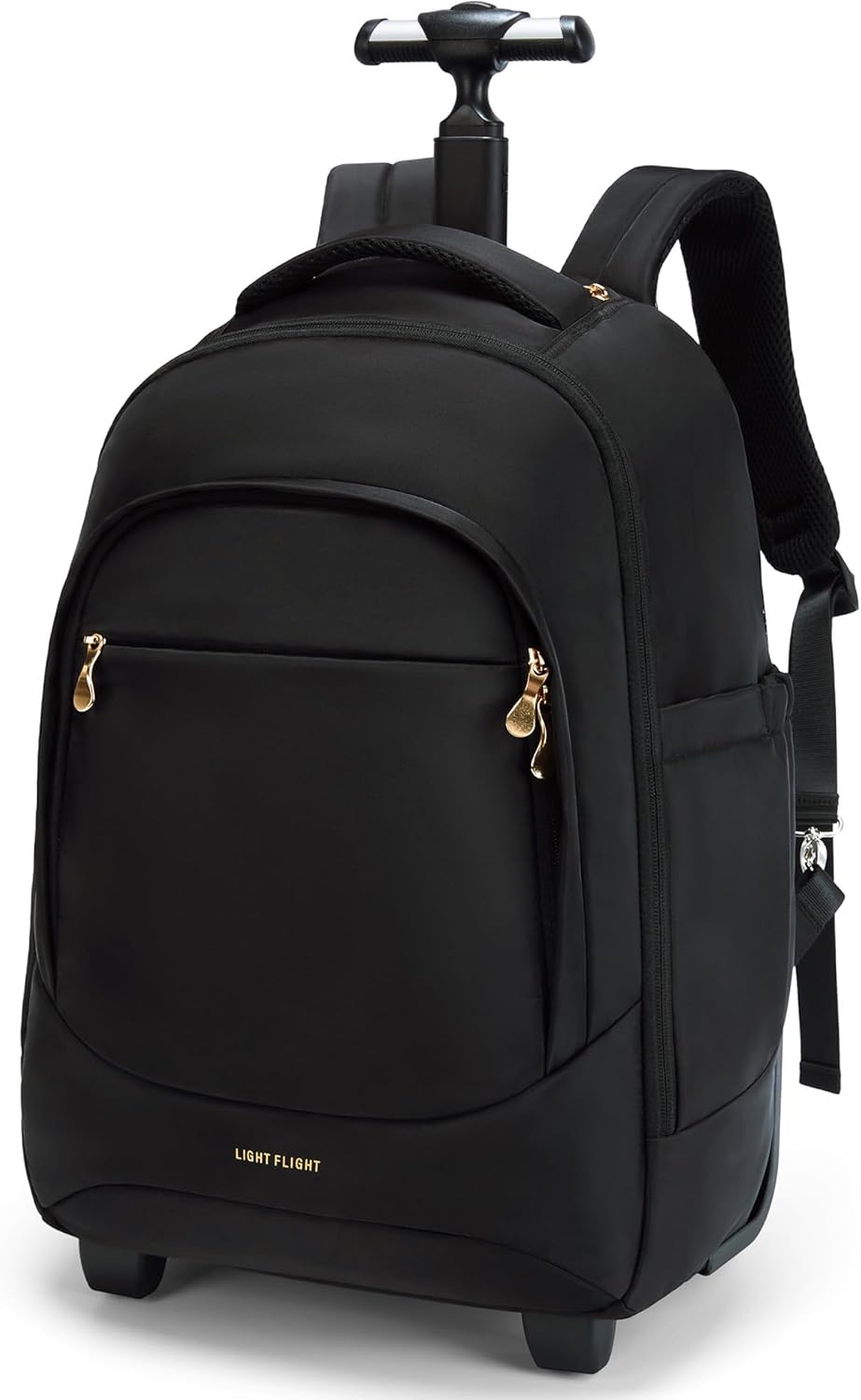 LIGHT FLIGHT 37L Rolling Travel Backpack, Water-Resistant Travel Laptop Backpacks with Wheels for Adults, 17 Inch Large Roller College Backpack Luggage Carry on, Black