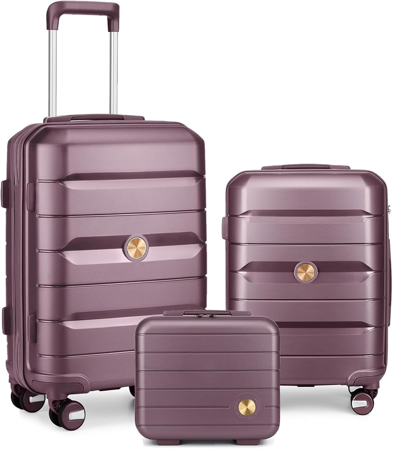 Somago Luggage Sets 3 Piece Hard Shell Polypropylene Suitcase with TSA Lock Spinner Carry On Luggage with Beauty Case Travel Set,Elegant Purple