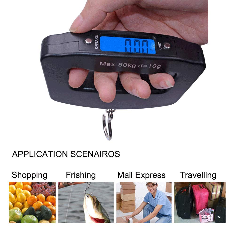 Digital Hanging Luggage Scale,Portable Handheld Baggage Suitcase Electronic Scale for Travel Household Fishing and Gift 110lb Black