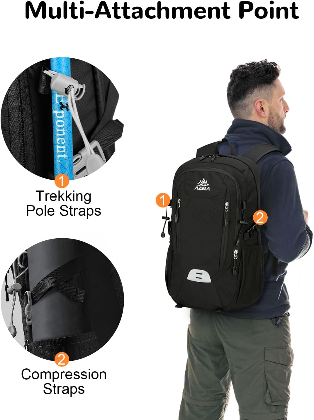 20L Small Reflective Hiking Backpack with Padded Straps for Men, Lightweight Outdoor Daypack, Black