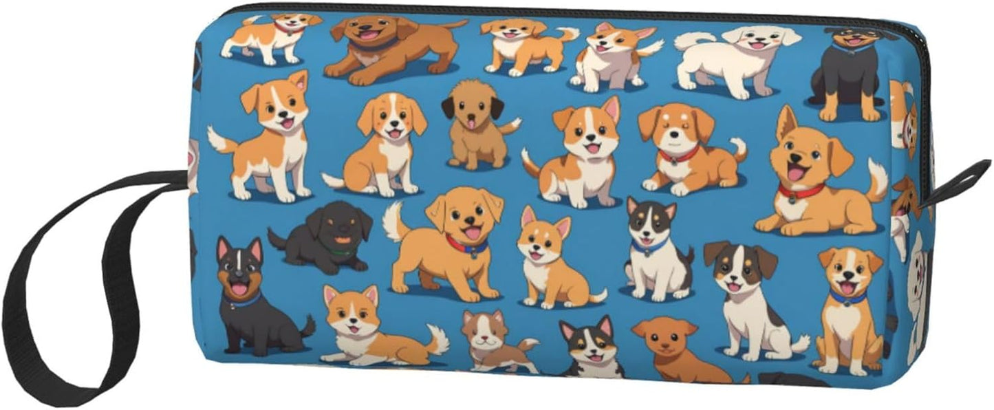 Adorable Dogs Makeup Bag Small Compact & Durable Puppy Travel Cosmetic Bag Organizer Oxford Fabric Multi-Purpose Storage Perfect for Travel, Gym, Daily Use