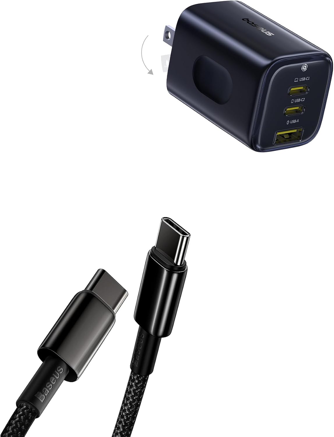 Baseus USB C Cable, 100W PD 5A QC 4.0 Fast Charging USBC to USBC Cable PICOGO 67W USB C Charger, Smallest 3 Port Fast Charging Block with Foldable Plug