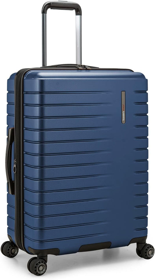 Traveler's Choice Archer Polycarbonate Hardside Luggage with Spinner Wheels, Tie Down Straps, Blue, Checked 25-Inch