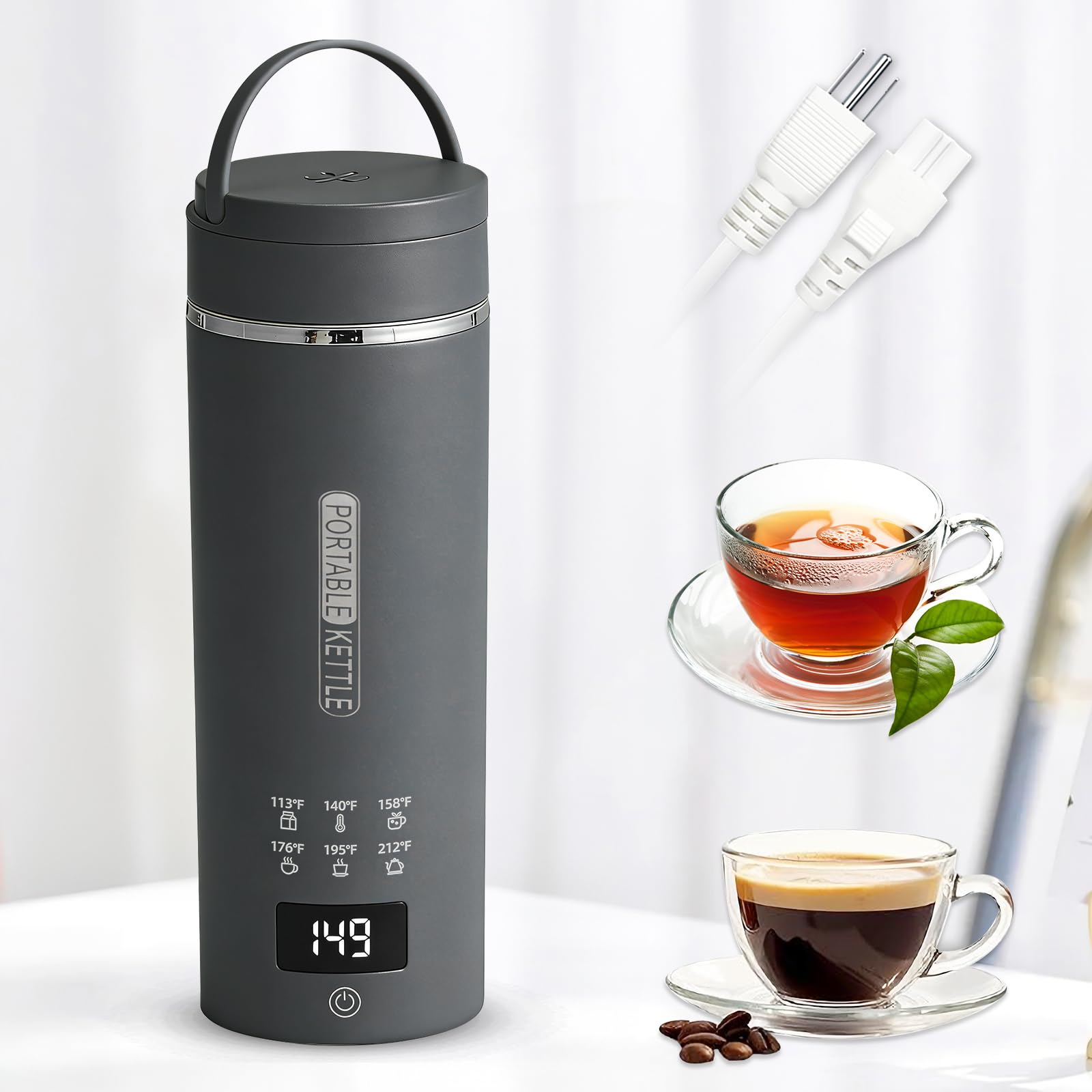 Travel Electric Kettle, LCD Display with 6 Temperature Settings, 304 Stainless Steel, 450ml/15.2oz