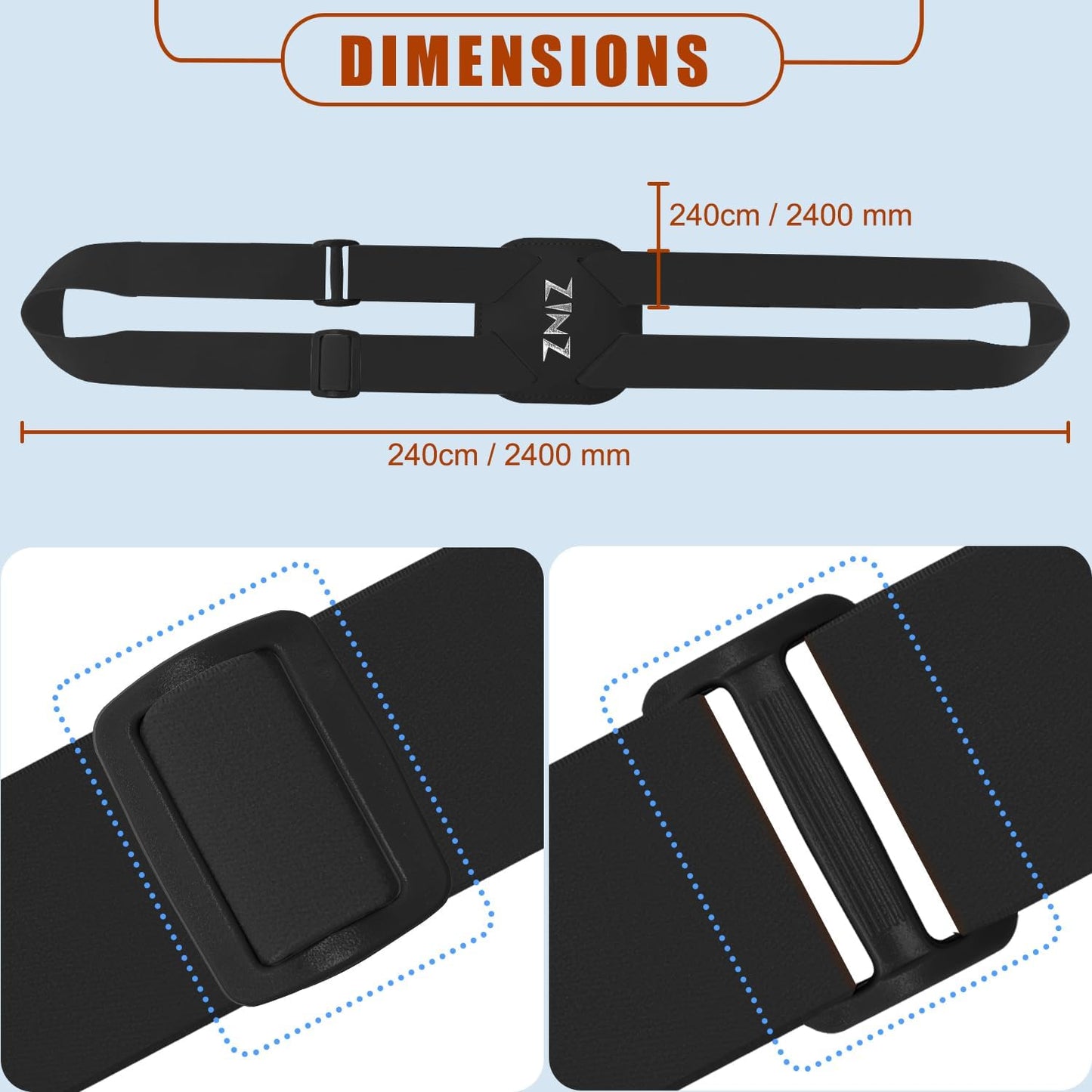 ZINZ Luggage Strap, High Elastic Suitcase Belt Adjustable Bag Bungees for Easier Travel，Black