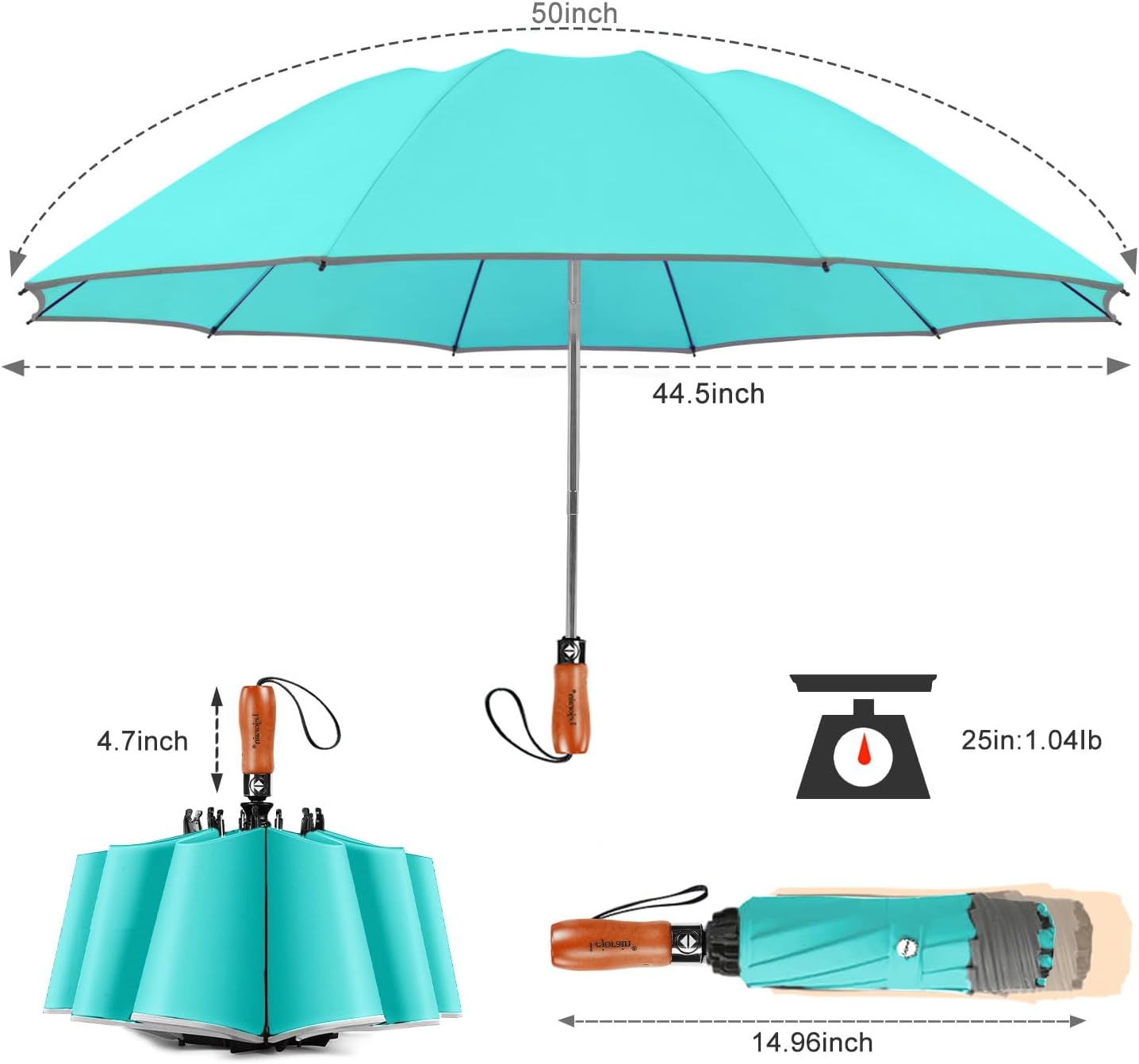 Lejorain Golf Large Inverted Umbrella - Black Big Windproof Heavy Duty Upside Down 46/50/54 Inch