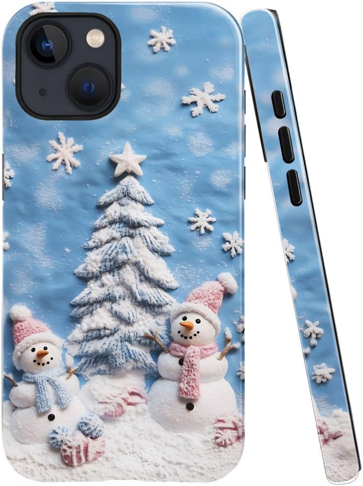 Case for iPhone 15 - Slim Fit Anti-Scratch Phone Case for Girl Women - Snowman Winter Christmas Tree (Glossy)