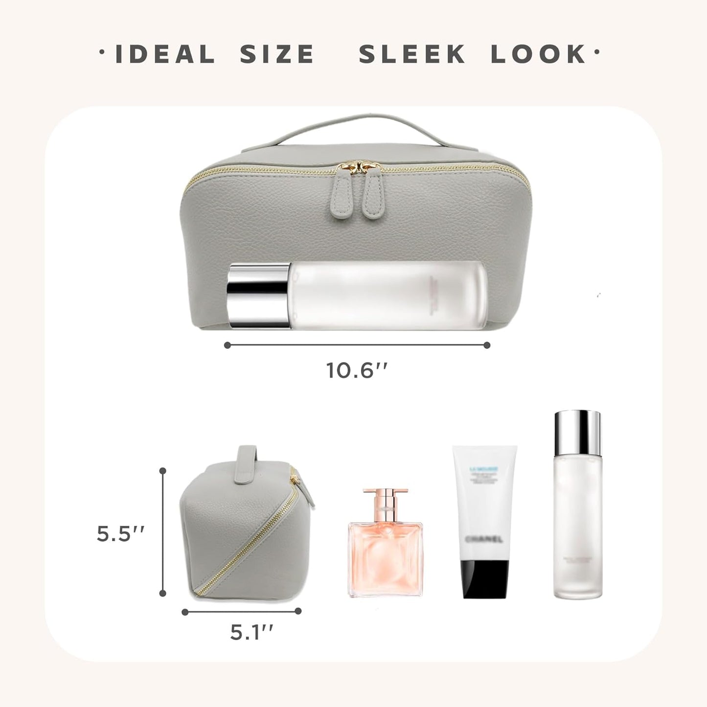 Travel Makeup Bag – Large Cosmetic Organizer with Waterproof PU Leather, Smooth Double Zipper & Tear-Resistant Lining, Toiletry Pouch for Women (Grey)