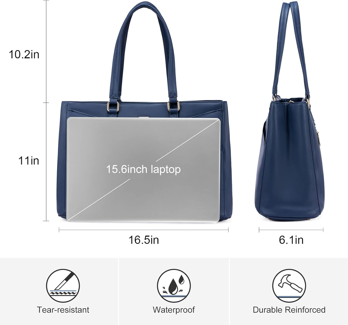 LOVEVOOK Laptop Tote Bag for Women 15.6 Inch Waterproof Leather Computer Bags Women Business Office Work Bag Briefcase,Navy Blue