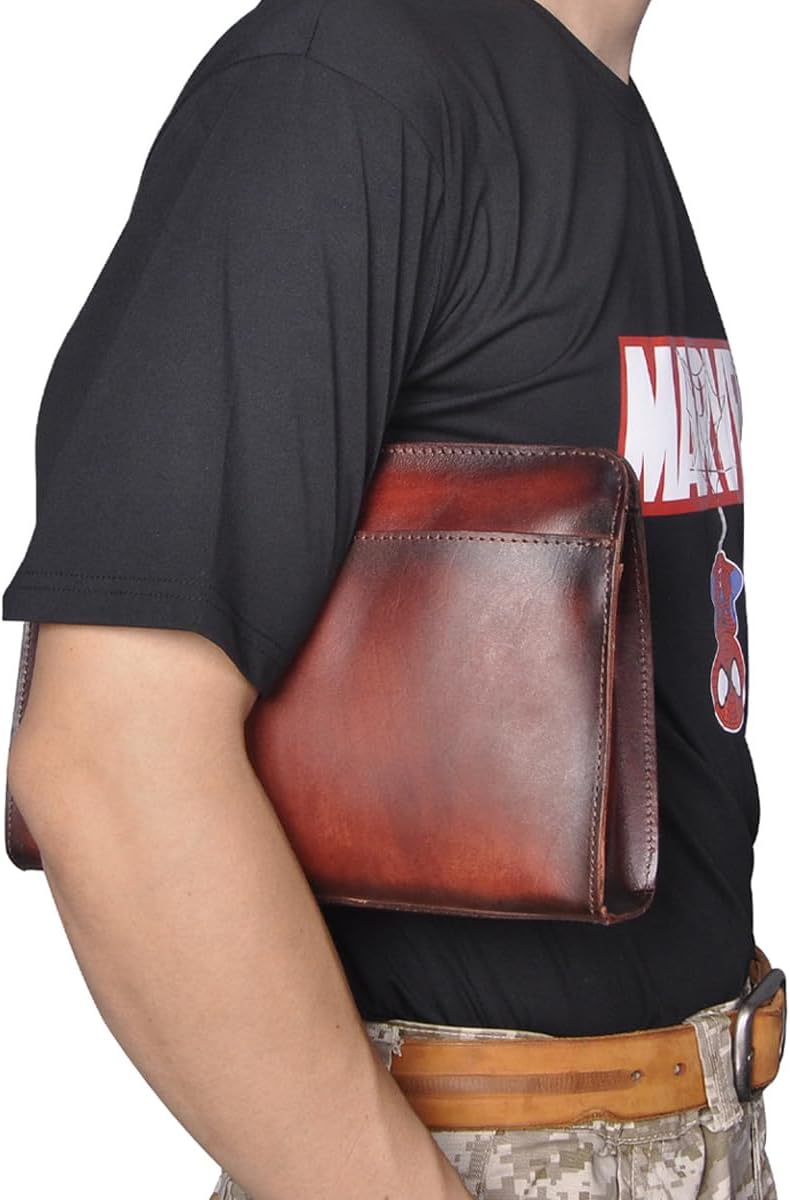 Vintage Crazy Horse Leather Business Briefcase - Under Arm Clutch Bag with Tablet Case & Organizer