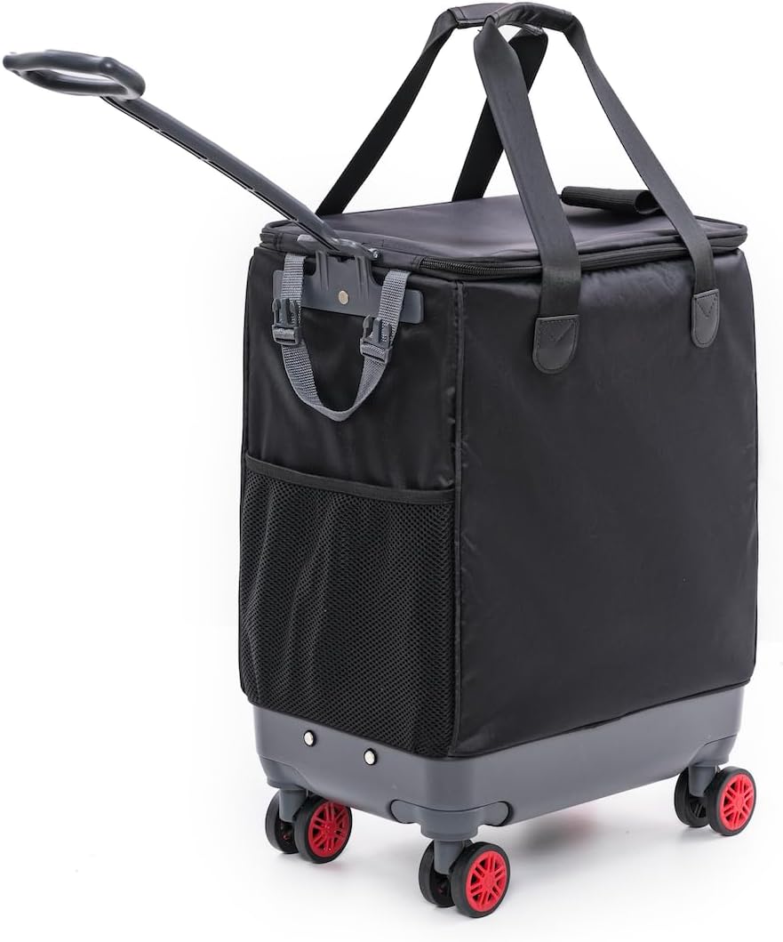 All-Purpose Roller Bag – Foldable Top-Opening Tote on Wheels with Zipper Closure, 8 Spinner Wheels, Lightweight & Durable – Travel, Groceries, Laundry, Work, Everyday Hauling - Patent- Red