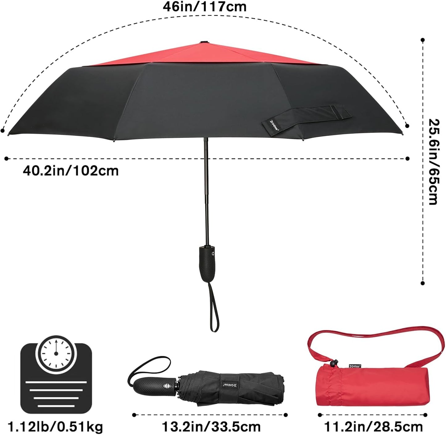 G4Free Windproof Travel Umbrellas for Rain 46inch Double Canopy Automatic Compact Umbrella with Strong Fiberglass Frame and Windproof Cable