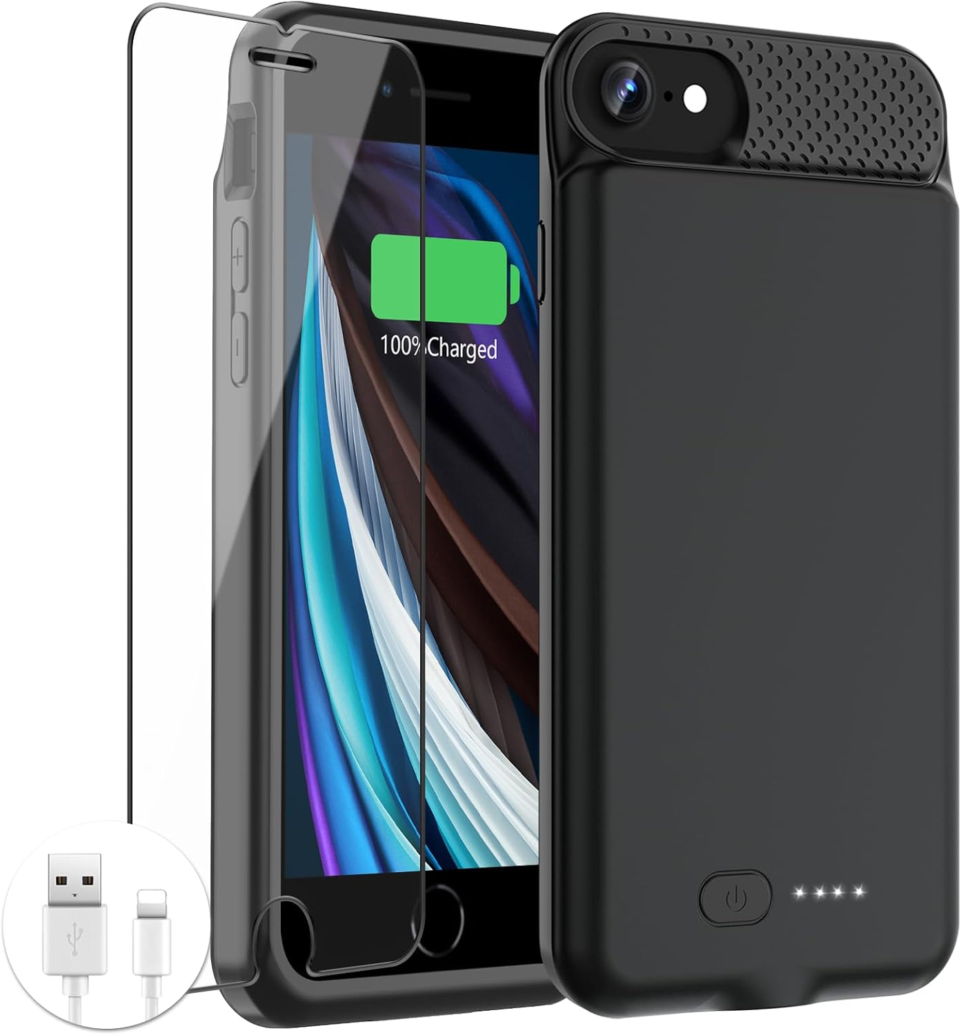 GIN FOXI Battery Case for iPhone SE(22nd/20nd)/8/7/6/6s,Ultra Slim Charging Case Charger 6000mAh Powerful Rechargeable Battery Pack for iPhone 8/7/6s/6/SE(2nd/3nd)-4.7" Black