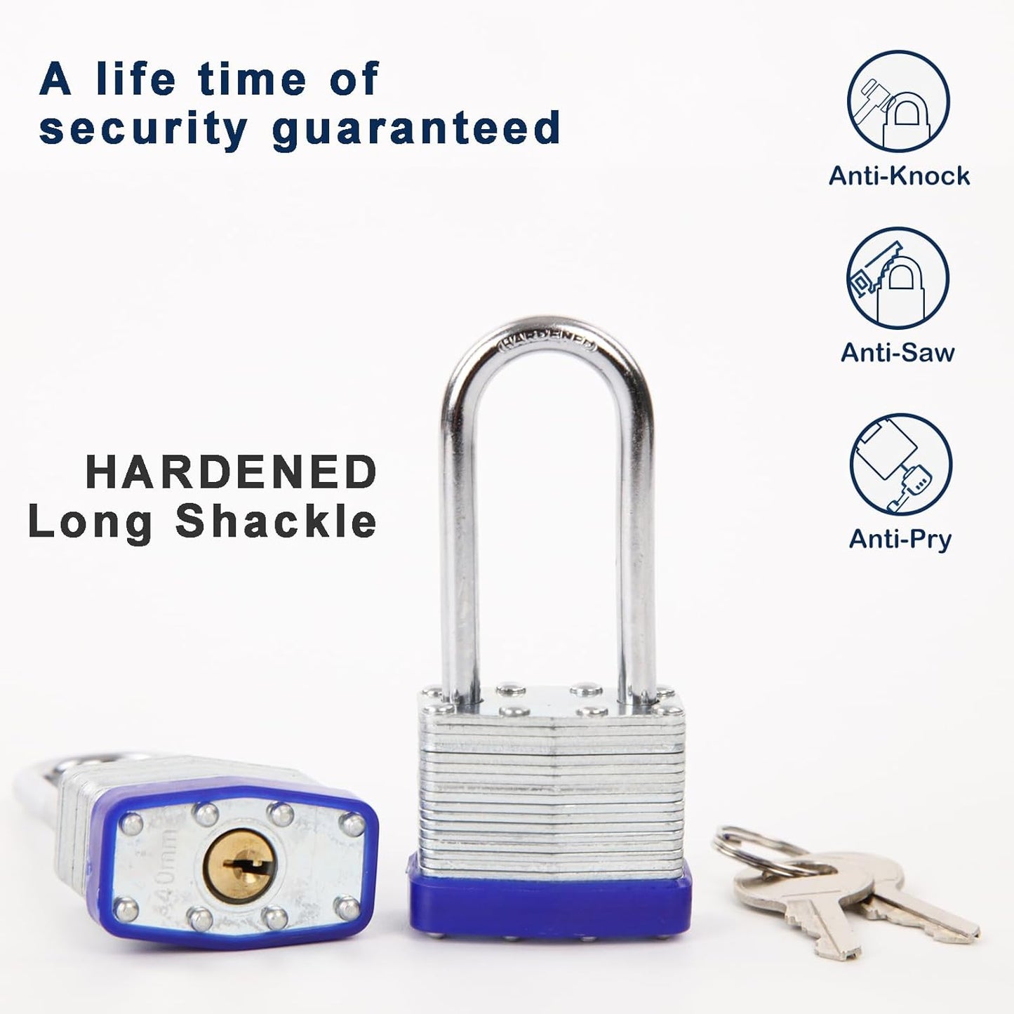 SEPOX® 2PCS Heavy Duty Padlock Keyed Alike, 40MM 1-9/16" Laminated Steel Lock Body, 2-3/8" Extra Long Shackle, Ideal for Gym Locker, Sheds, Gate, Warehouse, Tool Box, Hasp (4 Keys Same)