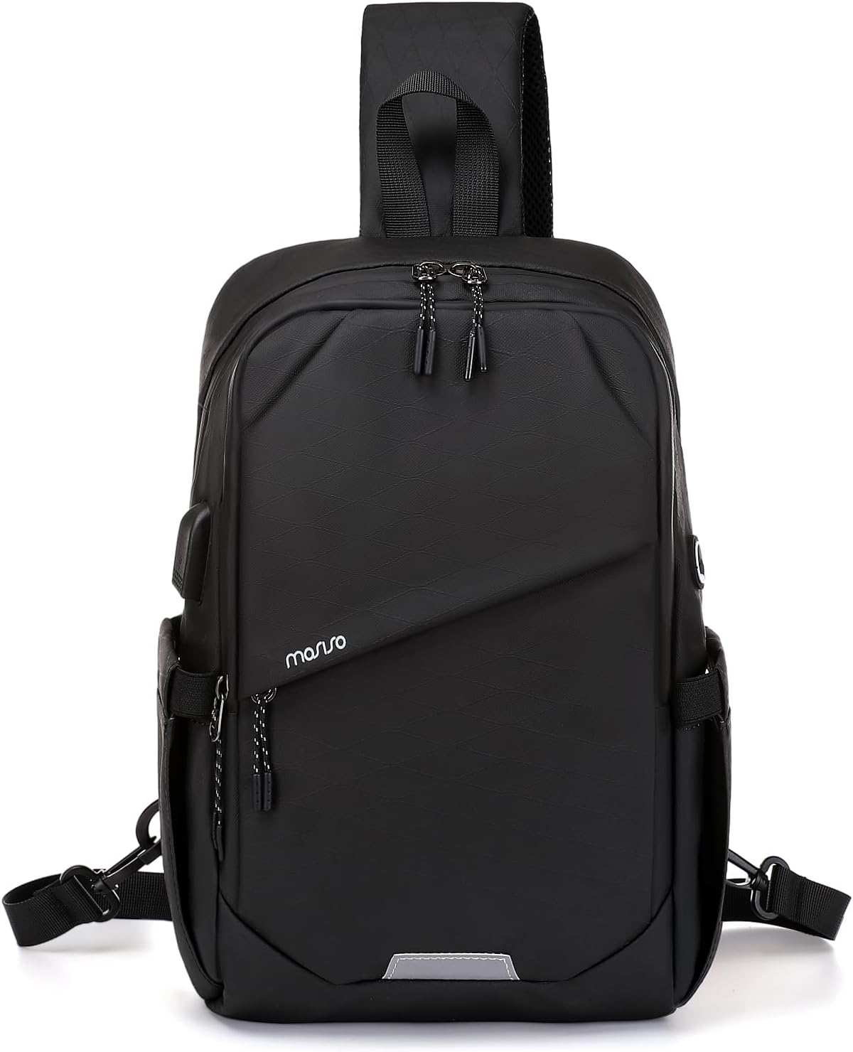 MOSISO Sling Backpack Travel Hiking Daypack,Large Crossbody Sling Bag with USB Charging Port for Men Women 3 Layer Pockets One Shoulder Bag for Outdoor Sports Casual Commuting, Black