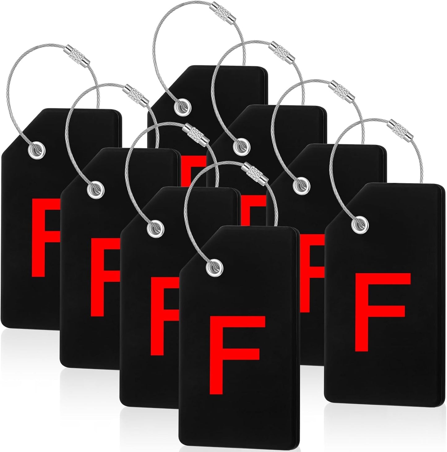 8 Pcs Initial Letter A-Z Luggage Tags Silicone Suitcase Instrument Tag with Name Card and Stainless Steel Loop(Letter F,Red, Black)