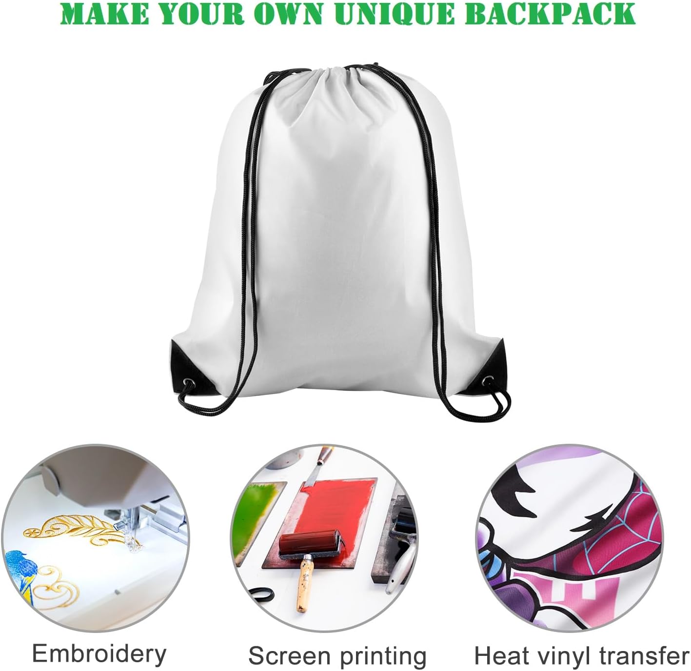 PLULON 25 Pcs White Drawstring Backpack Bags Bulk String Backpack Cinch Sack Pull Sport Gym Backpack Bags for Yoga Traveling Outdoor Sports