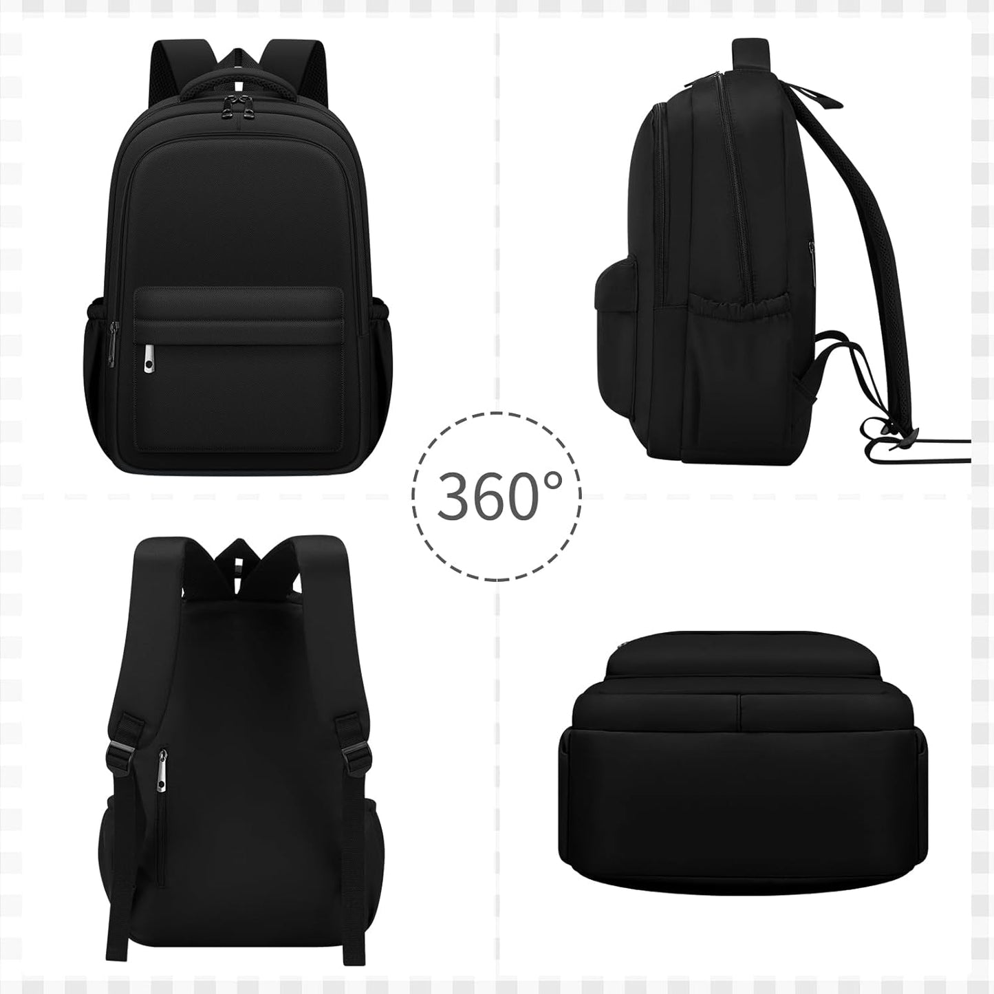 Aesthetic Cute Backpack for School Kids Bookbags Student Black Backpacks for Teen Girls Preppy Casual Middle School Bag