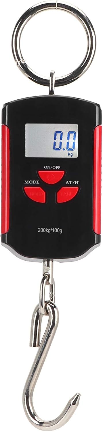 Digital Fish Scale, 200kg Digital Hanging Scale with Hook Backlit LCD Display Travel Accessories for Portable Hanging Baggage (Red)