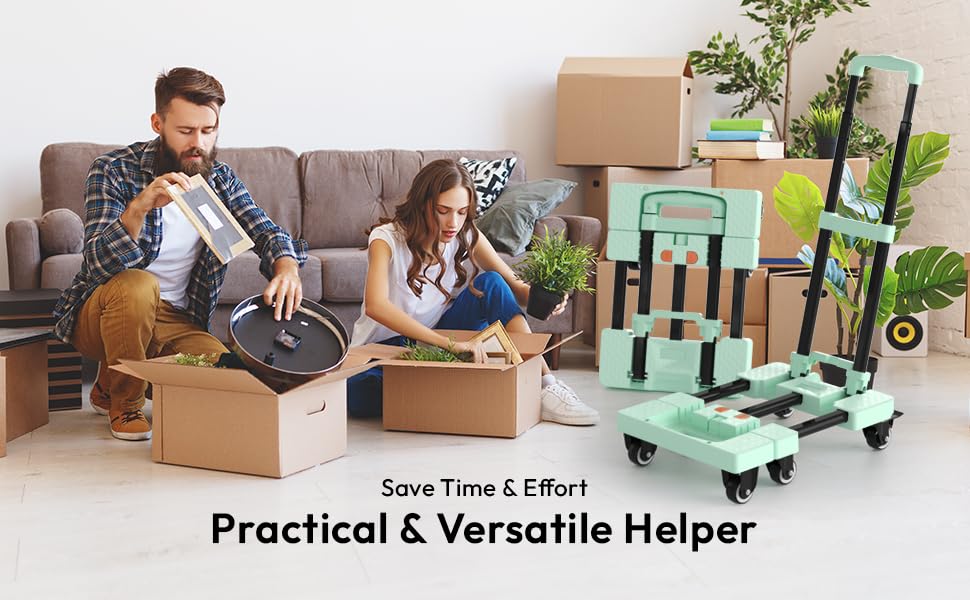 Voipvvii Folding Hand Truck 500lbs, Portable Heavy Duty Dolly Cart, 6 Wheels Collapsible Luggage