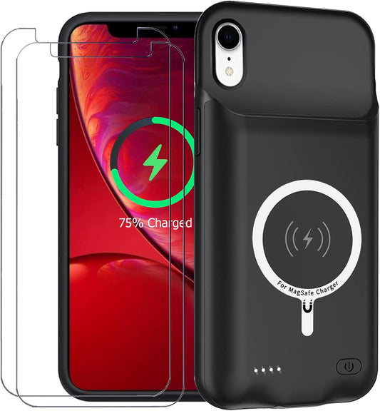 Battery Case for iPhone XR, Enhanced 10000mAh Portable Protective Smart Wireless Charging Case Support Carplay Compatible with iPhone XR (6.1 inch) Rechargeable Extended Battery Charger Case (Black)