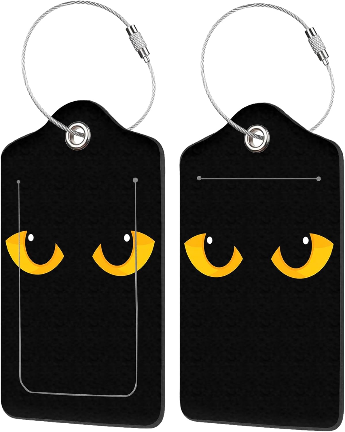 2 Pack Luggage Tag for Suitcase,Yellow Cat Eyes in Darkness PU Leather Suitcase Tags Identifiers