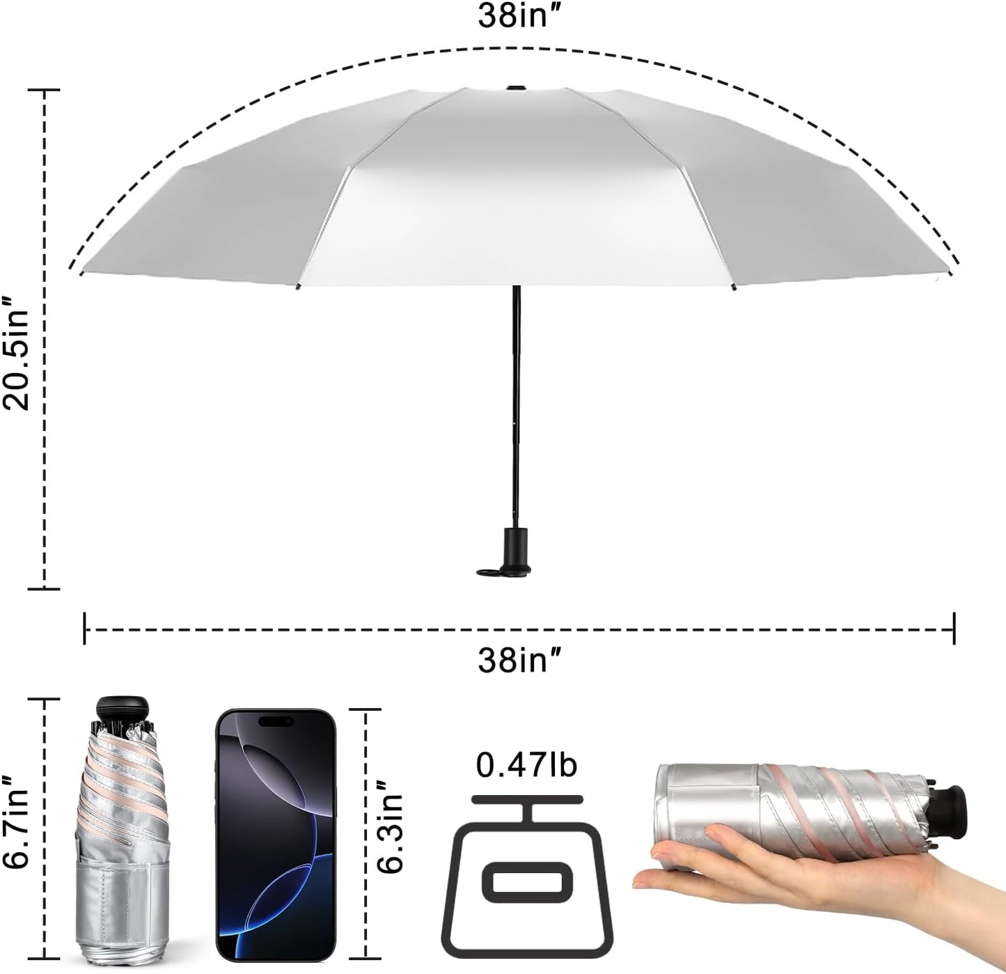 LEAGERA UPF 50+ Mini Umbrella for Travel - Compact Folding Sun Umbrella for Walking Summer Lightweight Purse Small Umbrellas for Women Girls