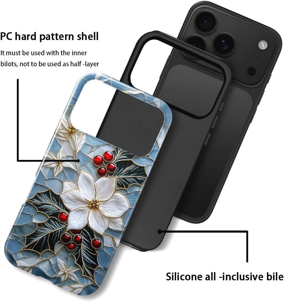 Case for iPhone 17 Pro - Slim Fit Anti-Scratch Phone Case for Girl Women - Christmas Holly Elegant Winter Floral (Glossy)