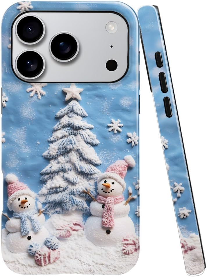 Case for iPhone 17 Pro - Slim Fit Anti-Scratch Phone Case for Girl Women - Snowman Winter Christmas Tree (Glossy)