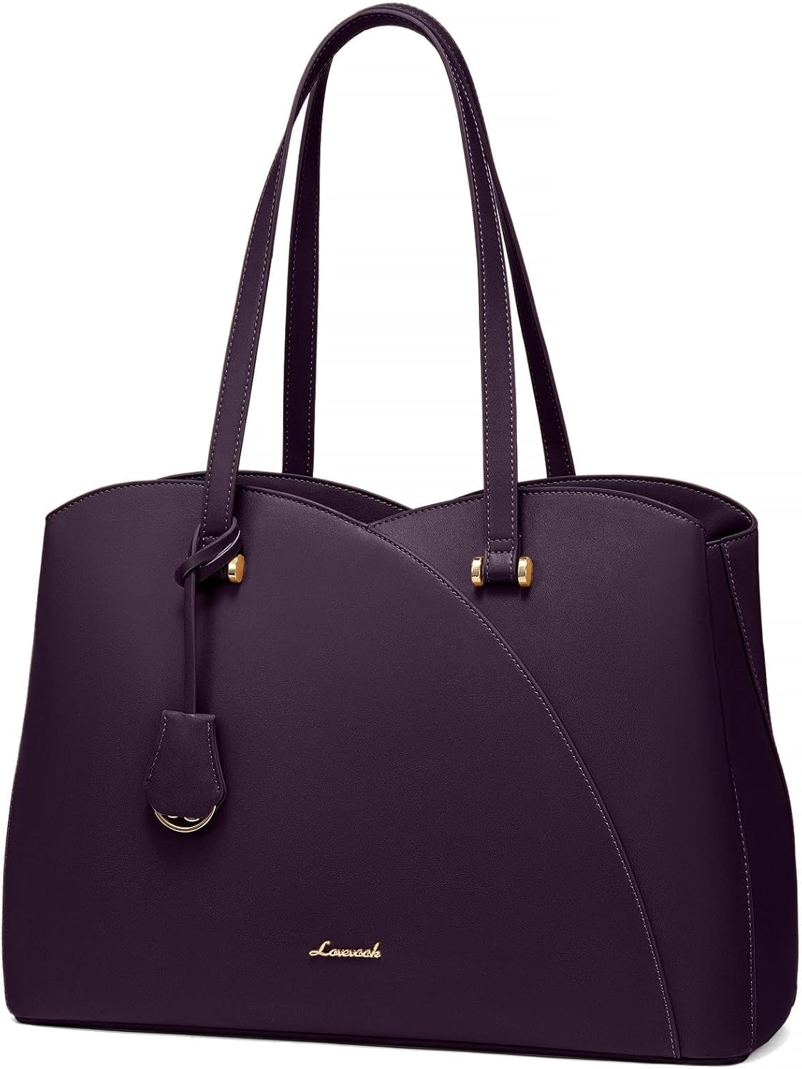 LOVEVOOK 17.3 Inch Laptop Tote Bag for Women, Teacher Work Tote Bags Laptop Bag, Leather Computer Bag Large Purses Handbag Professional Briefcase, Purple