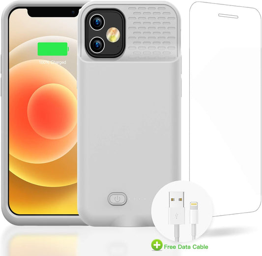 GIN FOXI Battery Case for iPhone 12 Pro Max, Real 7000mAh Ultra-Slim Battery Charging Case Rechargeable Anti-Fall Protection Extended Charger Cover for iPhone 12 Pro Max Battery Case(6.7 inch) Gray