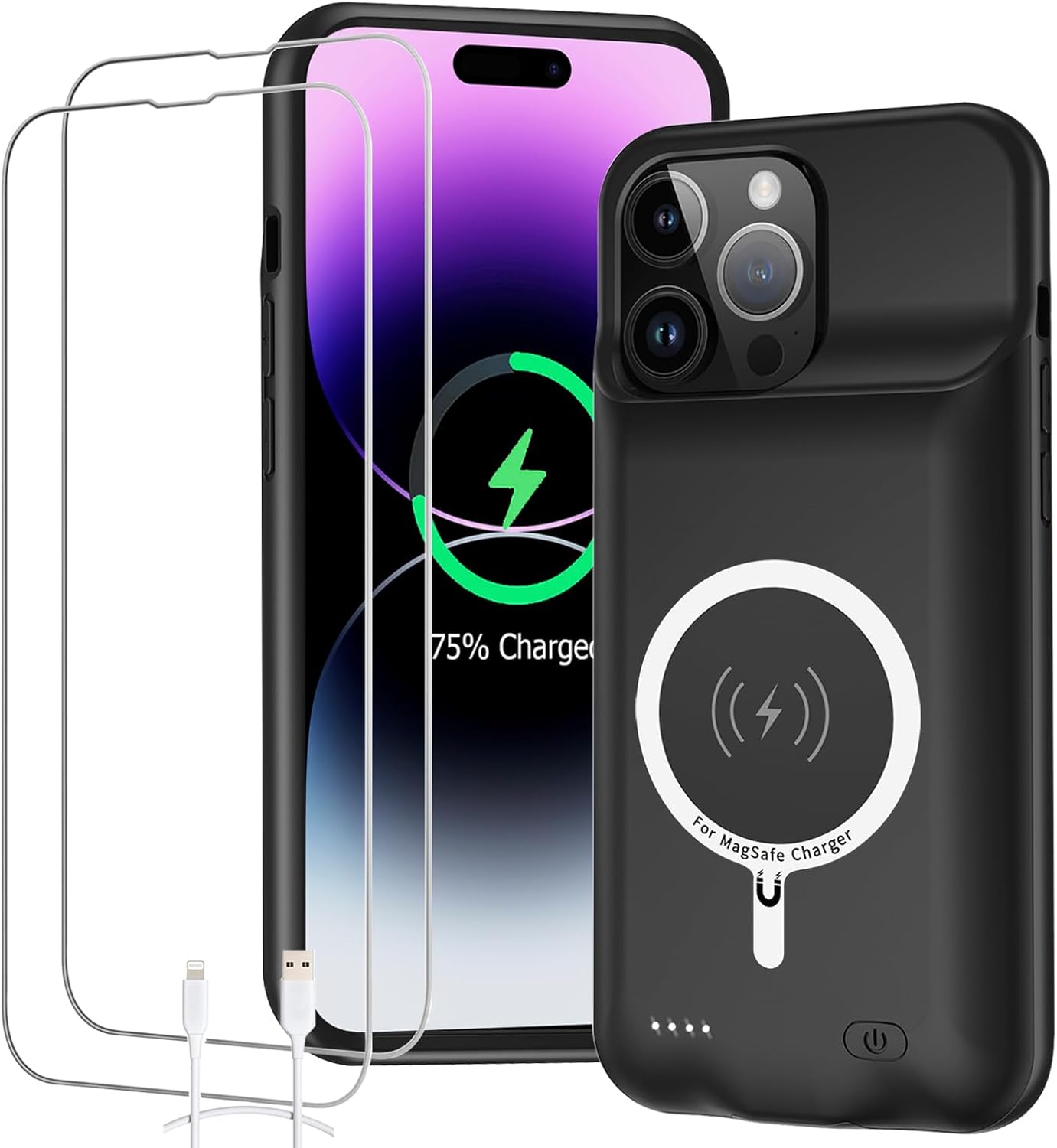 Battery Case for iPhone 14 Pro Max, 10800mAh High Capacity Smart Portable Charger Case Rechargeable Battery Pack Charging Case with Wireless Charging Compatible with iPhone 14 Pro Max (6.7 inch)-Black