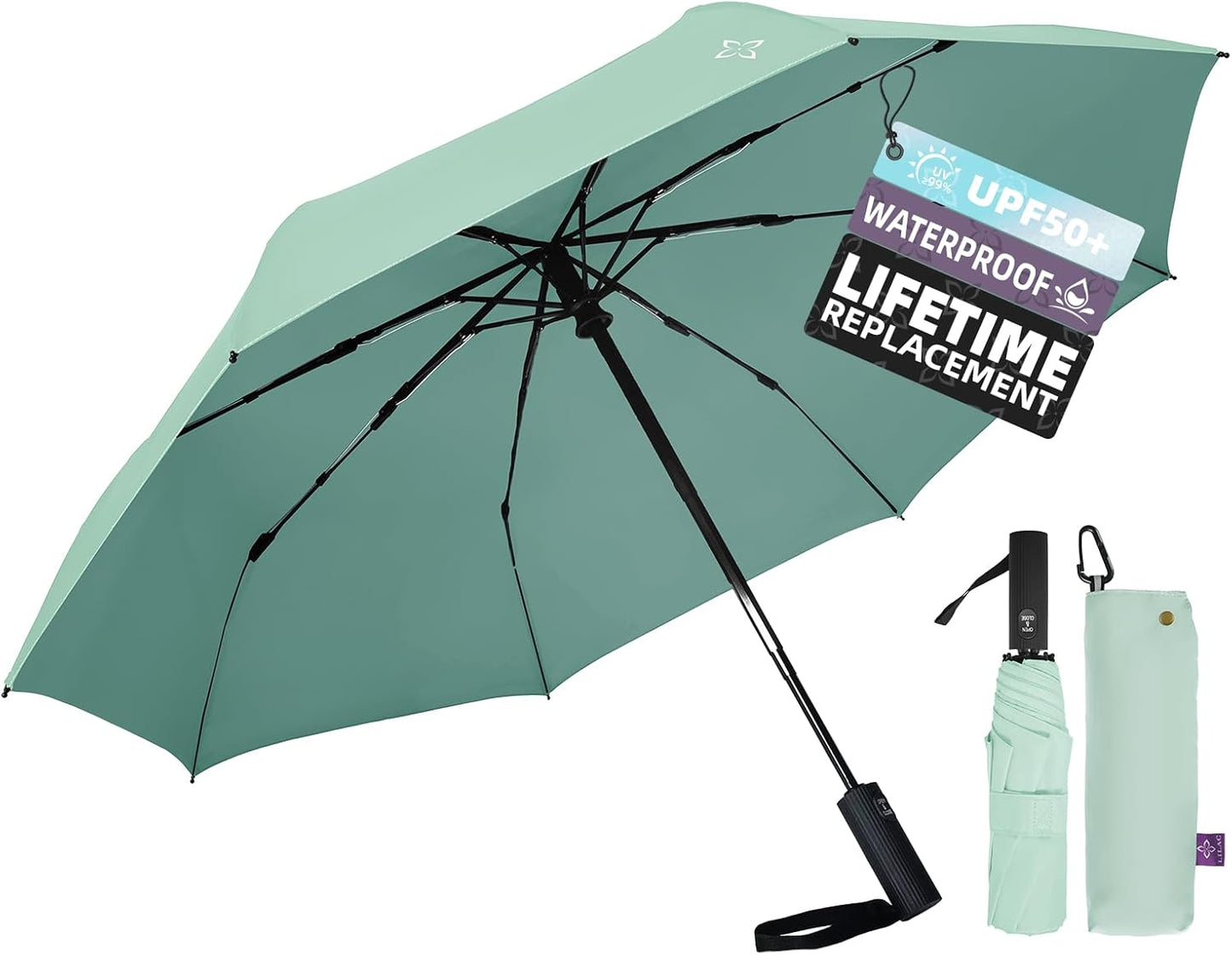 UV Travel Umbrella for Sun Protection & Rain, Compact Windproof Folding, Refined craftsmanship, Auto Open/Close, 43" Canopy with color coating, UPF 100+ UV Blocking, TSA Approved