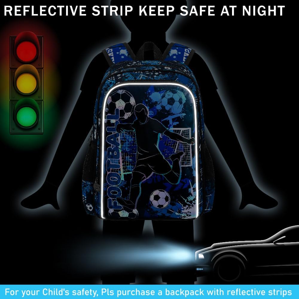 AGSDON 3PCS Kids Backpack for Boys, 17" Football Backpacks with Lunch Box, Water Resistant and Lightweight Bookbag for Teenagers