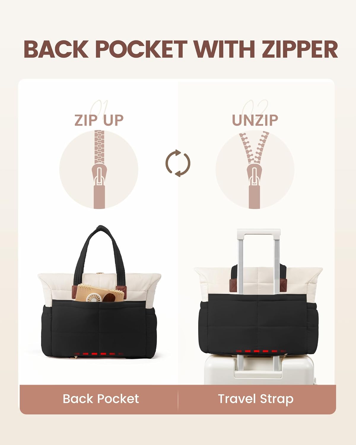 LOVEVOOK Tote Bag for Women,Light Puffer Tote Bag with Multi-pockets,Stylish Carry on Laptop Bags for Daily,Travel,Work,Gym
