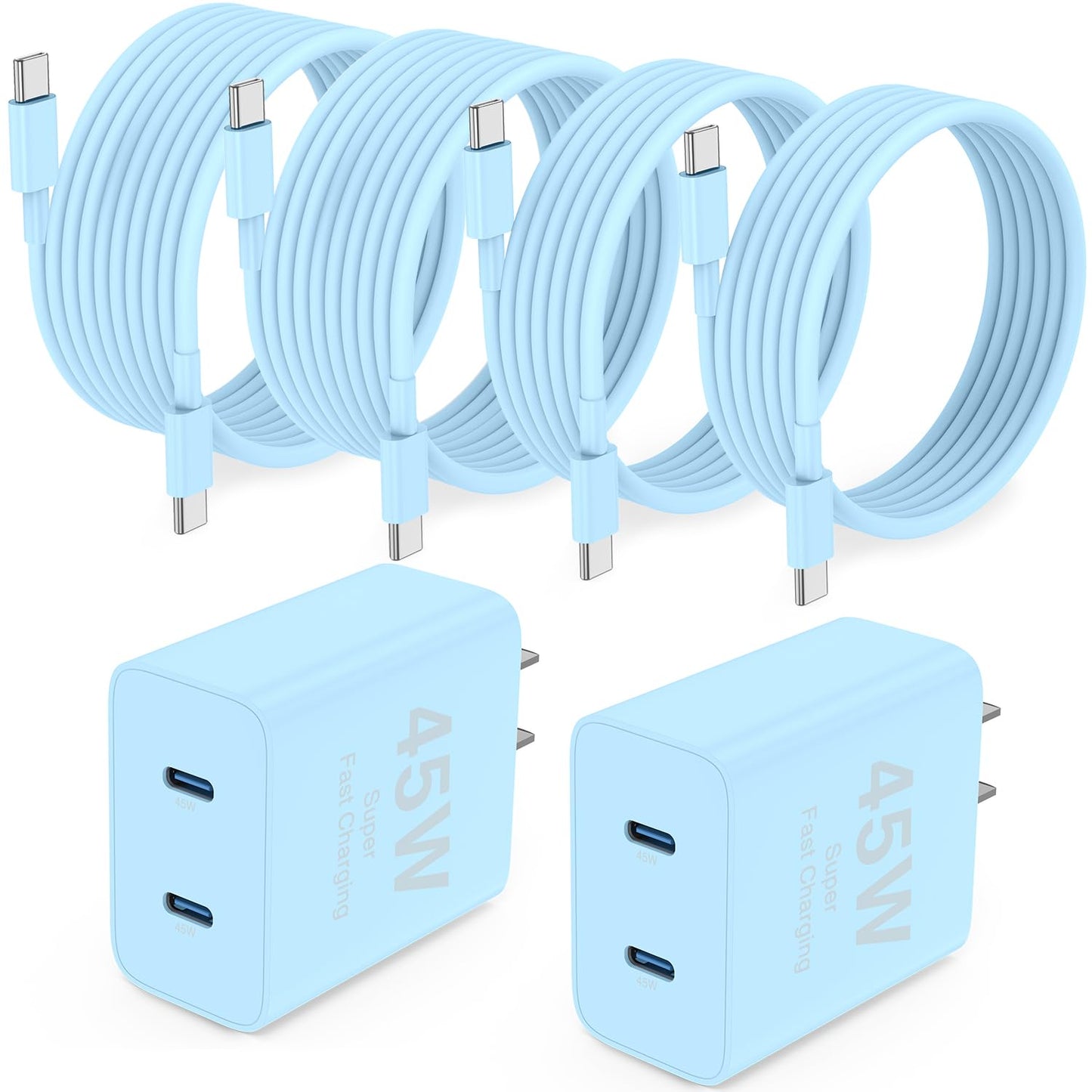 𝟐𝐏𝐚𝐜𝐤 𝟰𝟱𝗪 Dual Port iPhone 17 16 15 Charger and 6ft/10ft Type C to C Cable Cord Long,USB C Fast Charging Block for Apple iPhone 17 Pro Max/17 Air/16 Pro/15 Plus/iPad/mini,Wall Plug Cube Brick