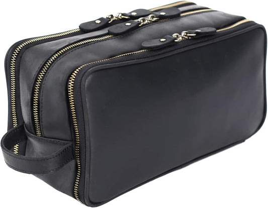 Personalized Leather Toiletry Bag for Men Travel Shaving Dopp Kit-Large Cosmetic Bags Toiletries Bathroom Organizer