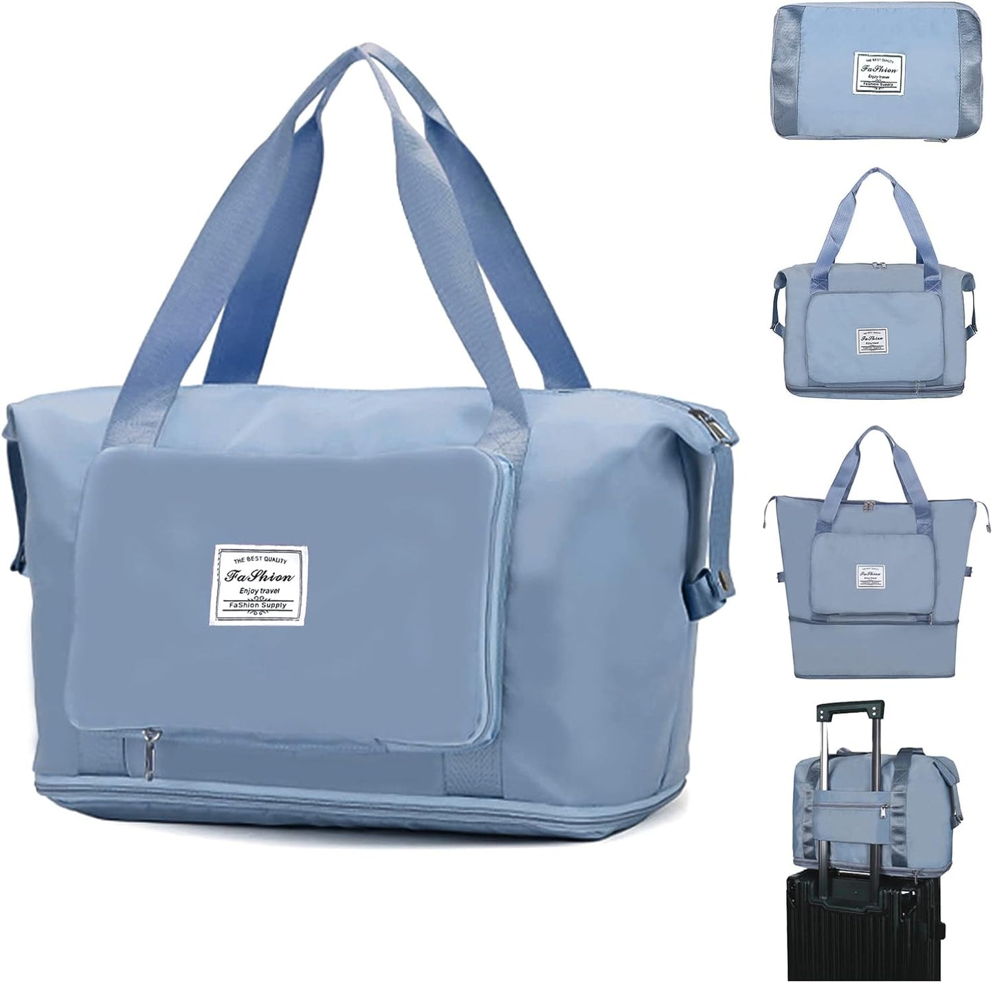 Large Capacity Folding Travel Tote Bag, Oxford Fabric Waterproof Lightweight Foldable Travel Duffel Bag, Portable Expandable Travel Bag, Dry and Wet Separation Carry On Bag for Airplanes