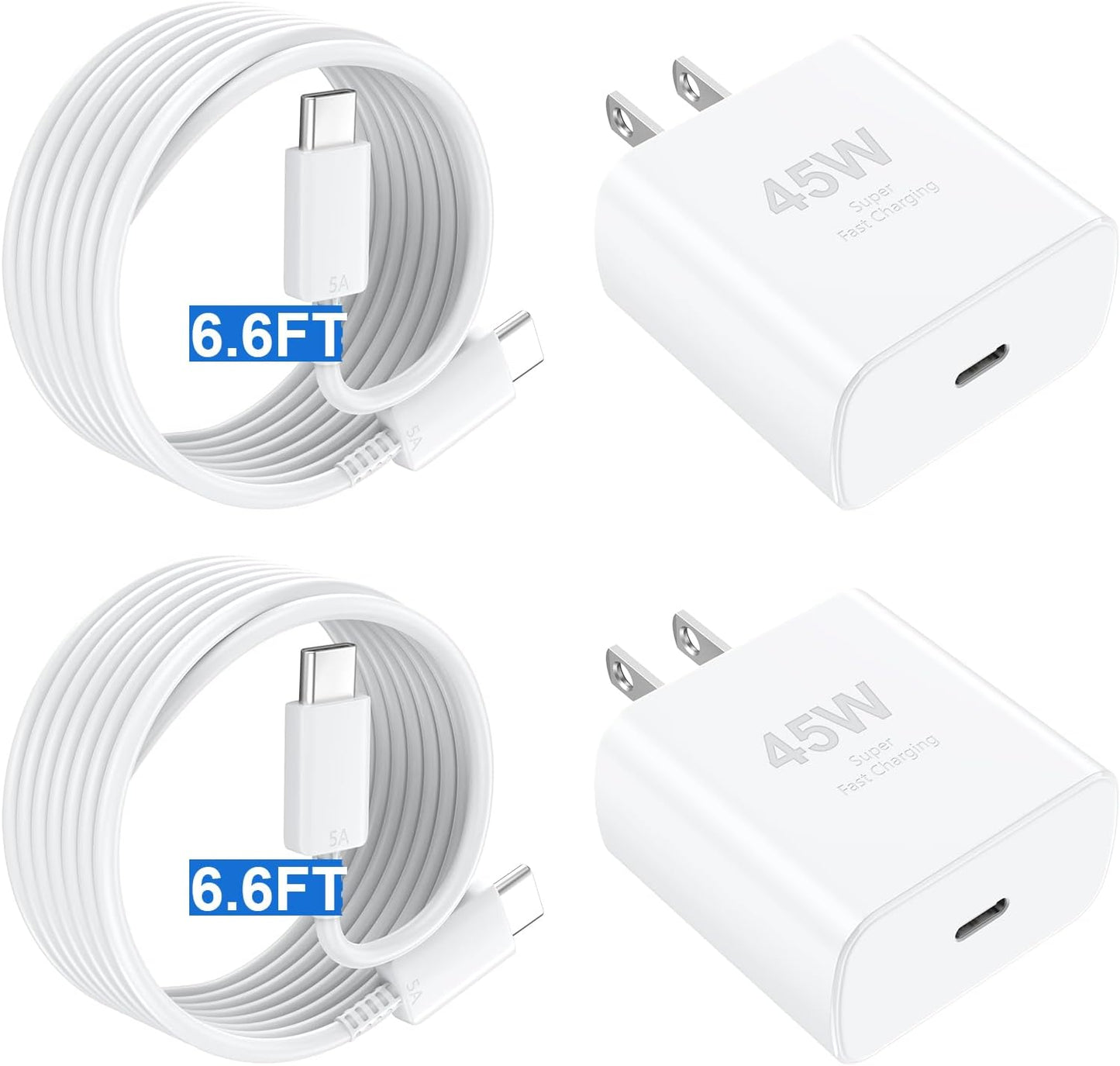 Type C Charger, 2 Pack 45W USB C Wall Charger Super Fast Charging Block & 6.6ft Phone Cable Cord,White