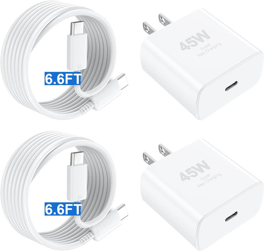 Type C Charger, 2 Pack 45W USB C Wall Charger Super Fast Charging Block & 6.6ft Phone Cable Cord,White