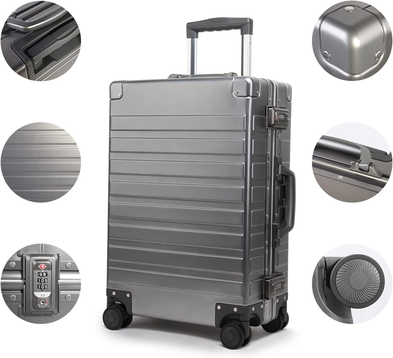 TRAVELKING All Aluminum Carry On Luggage with TSA Locks Zipperless Alloy Metal Hard Shell Spinner