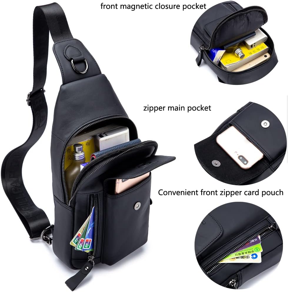 KPYWZER Vintage Leather Sling Bag Backpack for Men Crossbody Shoulder Chest Day Pack Backpacks