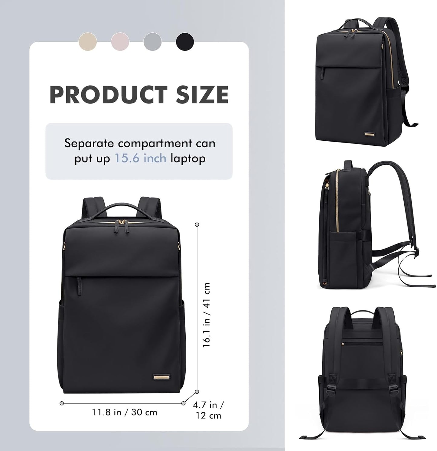 GOLF SUPAGS Travel Laptop Backpack for Women Airline Approved for Work College Travel Multi-Functional Casual Daypack Teacher Nurse Bags Fits 15.6 Inch Notebook (Black)