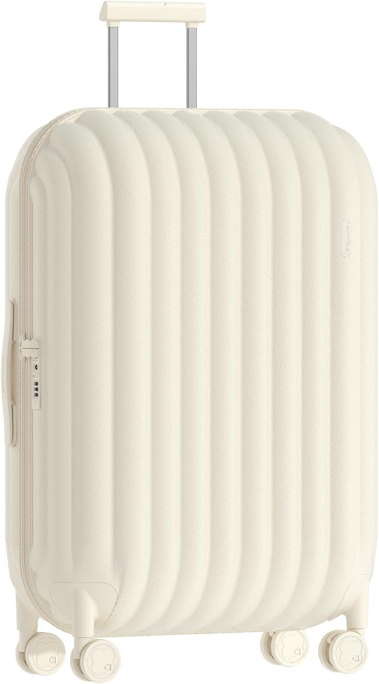 artrips Bread Design 28 inch Suitcase, Lightweight Hardside Luggage with 8 Spinner Wheels, PC TSA Lock, 98L, White