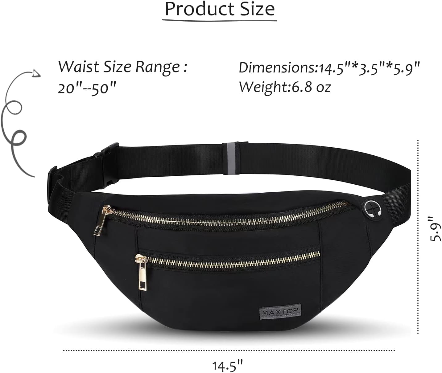 MAXTOP Large Crossbody Fanny Pack with 4-Zipper Pockets,Gifts for Enjoy Sports Festival Workout Traveling Running Casual Hands-Free Wallets Waist Pack Phone Bag Carrying All Phones