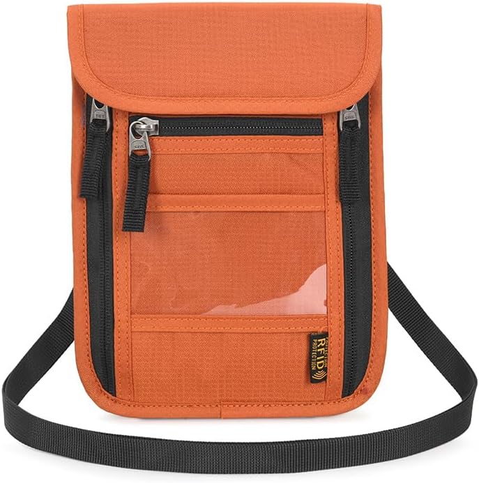 Passport Holder for Travel, Neck Pouch Travel Wallet With RFID Blocking, Waterproof Lightweight Passport Wallet for Women and Men (Orange)