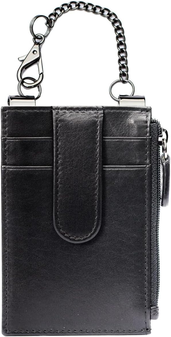 RFID Blocking Boot Wallet with Security Chain & Zipper Lock – Genuine Leather Wallets for Men, Travel Wallets Women, Minimalist Leather Card Holder