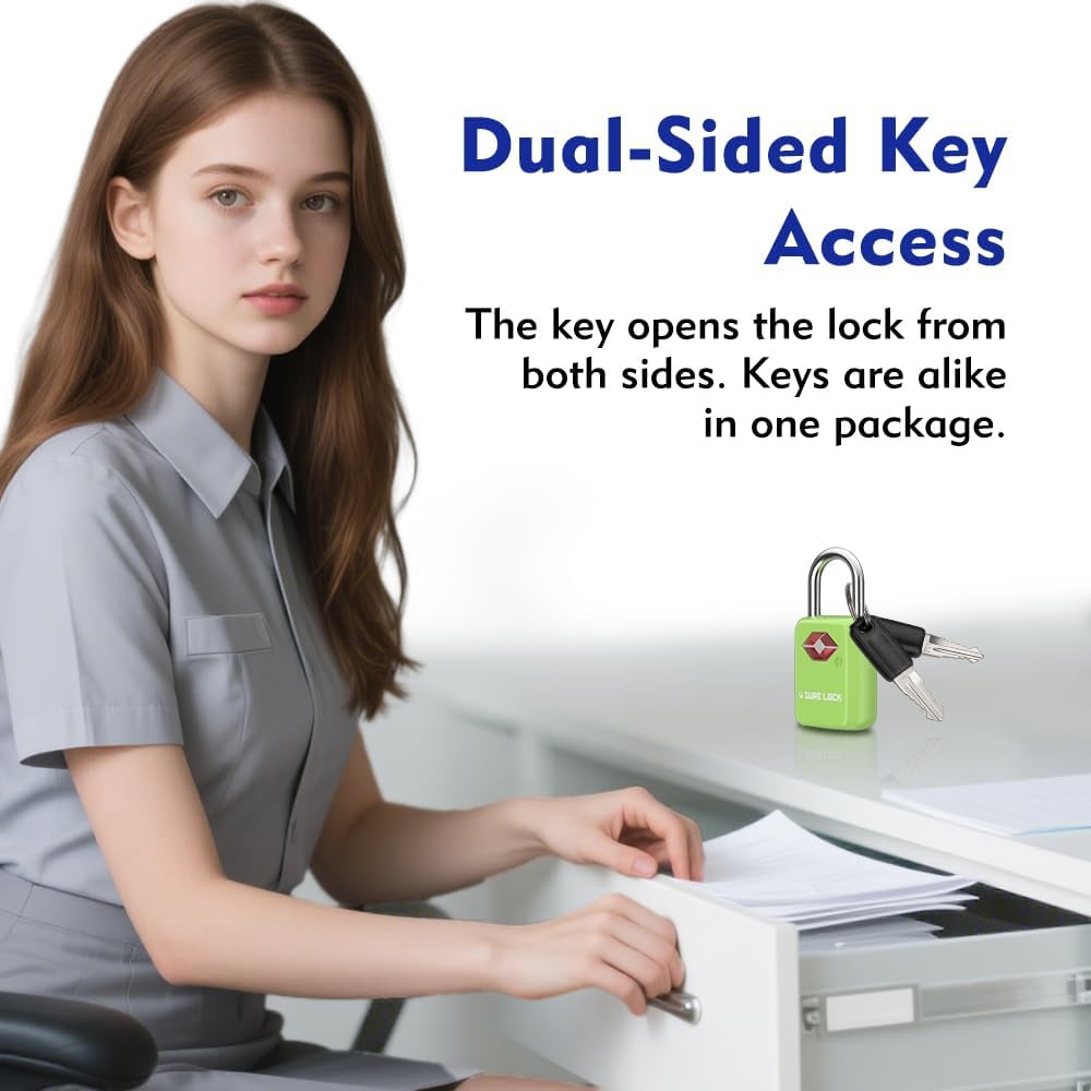 Sure Lock TSA Approved Luggage Locks Mini Size Lock with Keys for Travel, Zinc Alloy Body with Steel Shackle, Key Alike, Key Alike in The Same Package