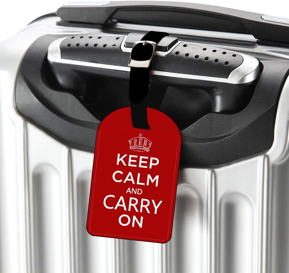 Keep Calm and Carry On Luggage Tags Red Quote Slogan Leather Travel Bag Labels Suitcase Carry-On ID Card