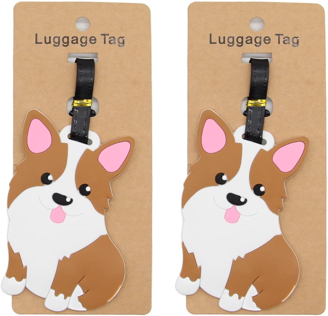 Corgi Luggage Tags for Suitcases 2-Pack Cute Silicone Luggage Tag with Name ID Card Funny Suitcase Label